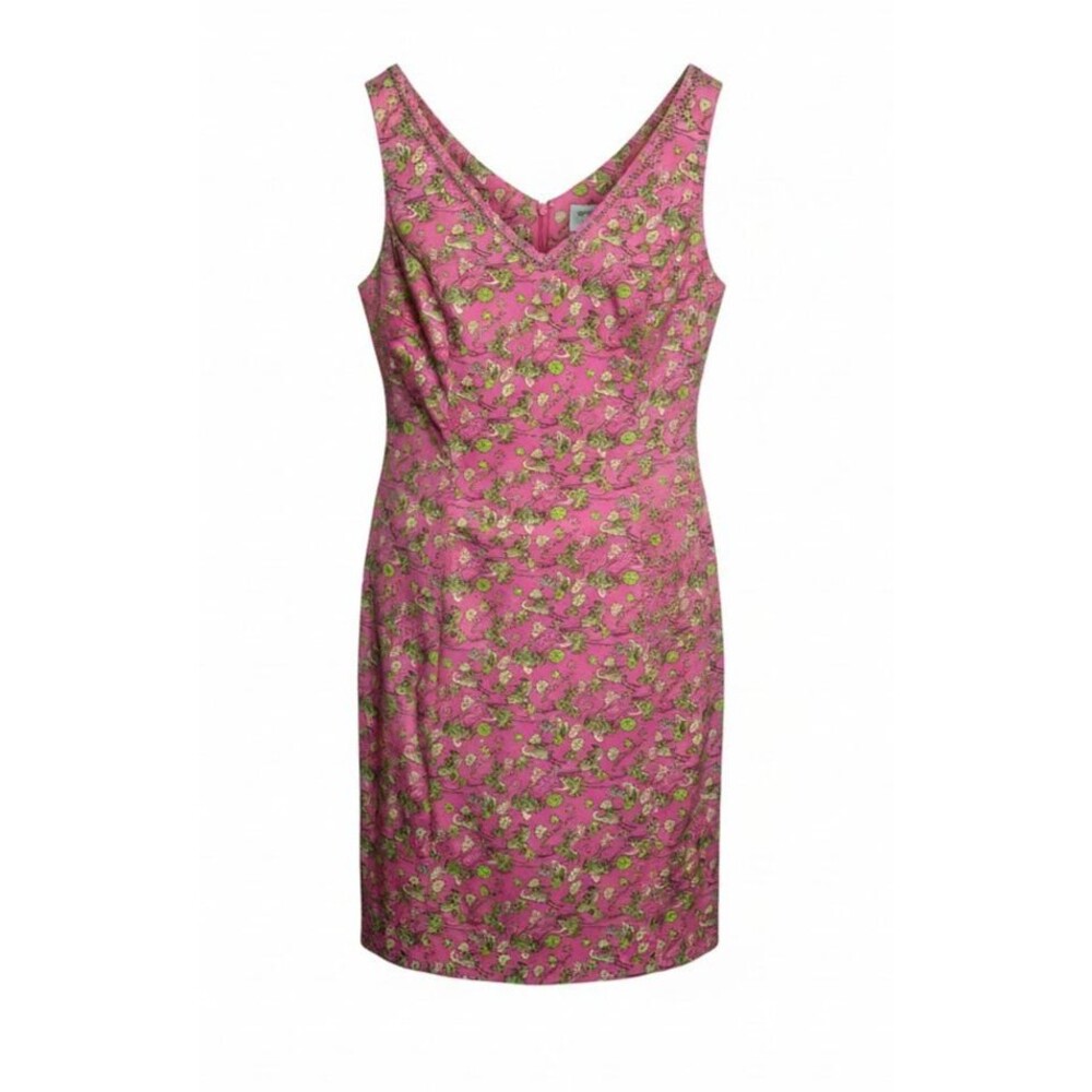 RARE Tibi Pink Flamingo Print Cotton Stretch V-Neck Shift Dress 90s Vintage Sz 6